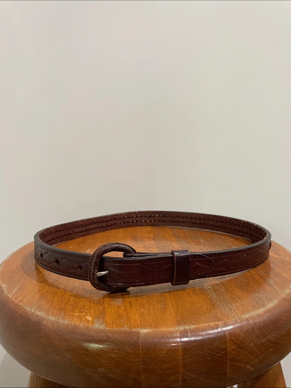 Western Kids Carved Woven Brown Leather Belt